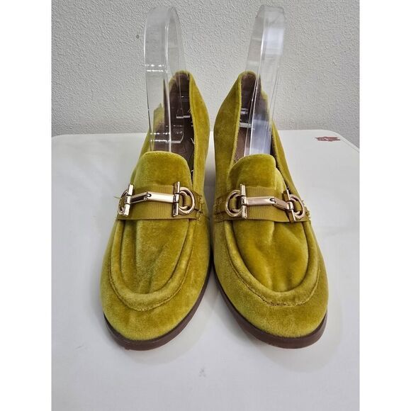 ASOS Sued Mid-heeled Loafers Yellow Gold Accent Details Career Wear Size 7 - Picture 4 of 9